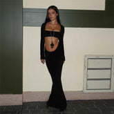 Vestido largo de manga larga con corte Monroe